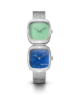 Dennison Dual Time Mini Lagoon Jadeite In Steel & Lapis Lazuli Diamonds