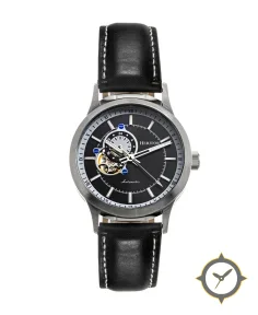 Heritor Watches Heritor Automatic Oscar Semi-Skeleton Leather-Band Watch