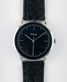 Vario Eclipse Onyx Black Sweeping Quartz Dress Watch on Harris Tweed Watch Strap