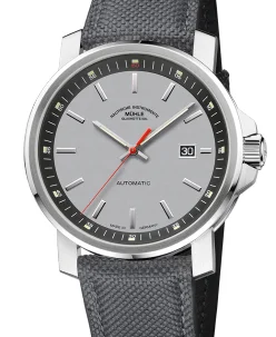 Mühle Glashütte 29er Big in silver-grey with grey canvas strap