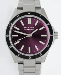 HALIOS SEAFORTH IV Sunburst Plum Rotating Bezel 12-hour Titanium Titanium Bracelet + Rubber Strap