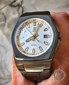 Gunmetal Model A With White Dial Ring and Brushed White/Silver Dial Automatic Watch