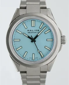 HALIOS SEAFORTH IV Pastel Blue Fixed Bezel Titanium Titanium Bracelet + Rubber Strap