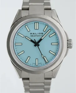 HALIOS SEAFORTH IV Pastel Blue Fixed Bezel Titanium Titanium Bracelet + Rubber Strap