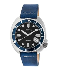 Heritor Watches Heritor Automatic Morrison Leather-Band Watch w/Date Leather Blue/Silver