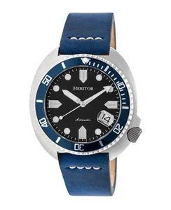 Heritor Watches Heritor Automatic Morrison Leather-Band Watch w/Date Leather Blue/Silver