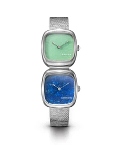 Dennison Dual Time Mini Lagoon Jadeite & Lapis Lazuli In Steel