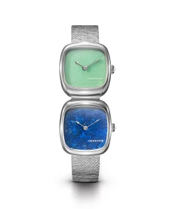 Dennison Dual Time Mini Lagoon Jadeite & Lapis Lazuli In Steel