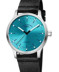 Mühle Glashütte Panova Turquoise Blue with black/grey leather strap