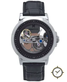 Heritor Automatic Xander Semi-Skeleton Leather-Band Watch