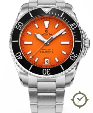 Monta Monta Oceanking, 60-Minute Bezel, with Date, Orange Dial, Ceramic Bezel