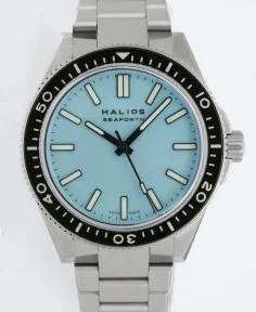 HALIOS SEAFORTH IV Pastel Blue Rotating Bezel Elapsed Time Titanium Titanium Bracelet + Rubber Strap