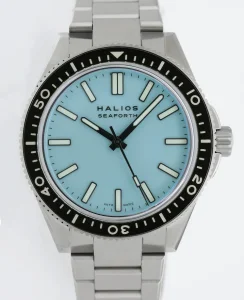 HALIOS SEAFORTH IV Pastel Blue Rotating Bezel Elapsed Time Titanium Titanium Bracelet + Rubber Strap
