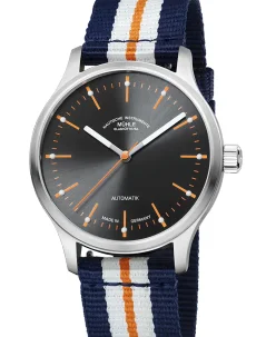 Mühle Glashütte Panova Gray with 3-colored textile strap
