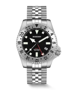 Boderry ADMIRAL GMT 200M Waterproof Titanium Automatic Diver Watch Black-Ti