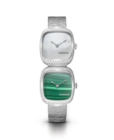 Dennison Dual Time Mini White MOP & Malachite Diamonds