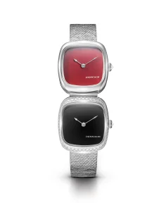 Dennison Dual Time Mini Red Jasper In Steel & Black Onyx Diamonds