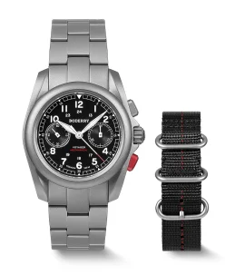 Boderry VOYAGER Chronograph Titanium Mechanical Field Watch, 100M Water Resistant Black/Bracelet