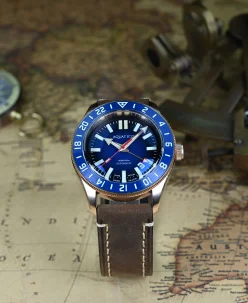 Aquatico Bronze Raider Tritium GMT Blue Dial