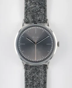 Vario Eclipse Hematite Grey Sweeping Quartz Dress Watch on Harris Tweed Watch Strap
