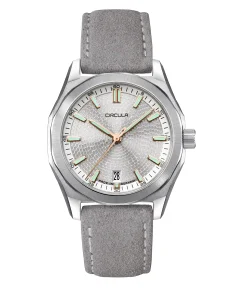 Circula Watches Facet 38 Silver Suede Strap