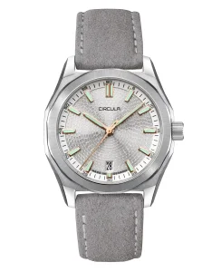 Circula Watches Facet 38 Silver Suede Strap