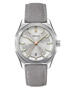 Circula Watches Facet 38 Silver Suede Strap