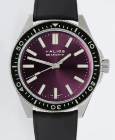 HALIOS SEAFORTH IV Sunburst Plum Rotating Bezel Elapsed Time Titanium Rubber Strap Only