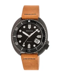 Heritor Watches Heritor Automatic Morrison Leather-Band Watch w/Date Leather Black/Camel