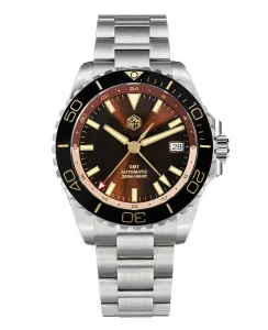 San Martin SAN-MARTIN-SN0136-G-GMT Dark Brown Stainless Steel Bracelet
