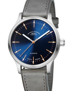Mühle Glashütte Panova Blue with grey leather strap