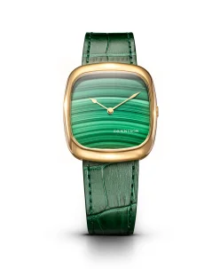Dennison Natural Malachite Stone In Gold Green