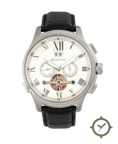 Heritor Automatic Hudson Semi-Skeleton Leather-Band Watch w/Day/Date