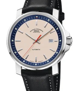 Mühle Glashütte 29er Big sand-colored with black leather strap