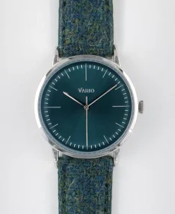 Vario Eclipse Emerald Green Handwound Dress Watch on Harris Tweed Watch Strap