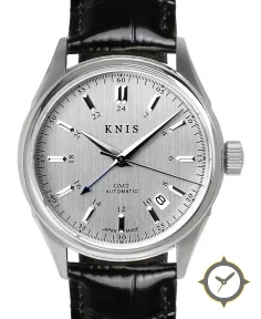 KNIS Kyoto Classic GMT Automatic Silver Black Leather Strap (KN008-SVBKLE)