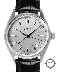 KNIS Kyoto Classic GMT Automatic Silver Black Leather Strap (KN008-SVBKLE)