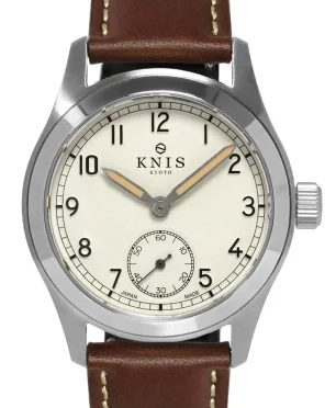 KNIS Kyoto Retro Military Watch - Off-White Dial with Brown Leather Strap KN003-WHBRLE