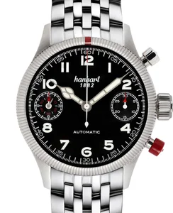 Hanhart PIONEER TwinDicator, black, fluted bezel