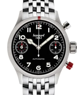 Hanhart PIONEER TwinDicator, black, fluted bezel
