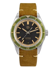 San Martin SN0116-B2 Green Bezel Insert Leather Strap