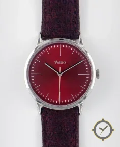 Vario Eclipse Ruby Red Sweeping Quartz Dress Watch on Harris Tweed Watch Strap