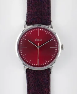 Vario Eclipse Ruby Red Sweeping Quartz Dress Watch on Harris Tweed Watch Strap