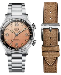 Kuoe SOMBRERO 90-011, Salmon Pink Linen Textured Dial, 20 BAR Water Resistant