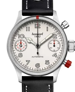 Hanhart PIONEER TwinDicator, antique white, fluted bezel