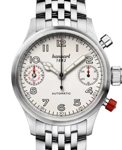 Hanhart PIONEER TwinDicator, antique white, smooth bezel
