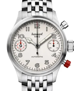 Hanhart PIONEER TwinDicator, antique white, smooth bezel