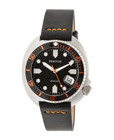 Heritor Watches Heritor Automatic Morrison Leather-Band Watch w/Date Leather Silver/Black-Orange
