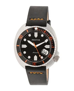 Heritor Watches Heritor Automatic Morrison Leather-Band Watch w/Date Leather Silver/Black-Orange