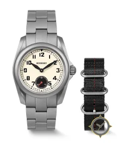 Boderry VOYAGER S72 72-Hour Power Reserve Titanium Automatic Field Watch, 100M Water Resistant Cream/Bracelet